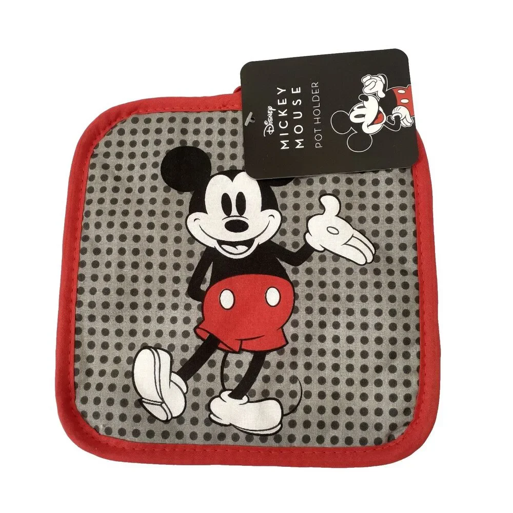 Disney Mickey Mouse Oven Mitt Pot Holder Gray Red Black Polka Dot 2 Pieces